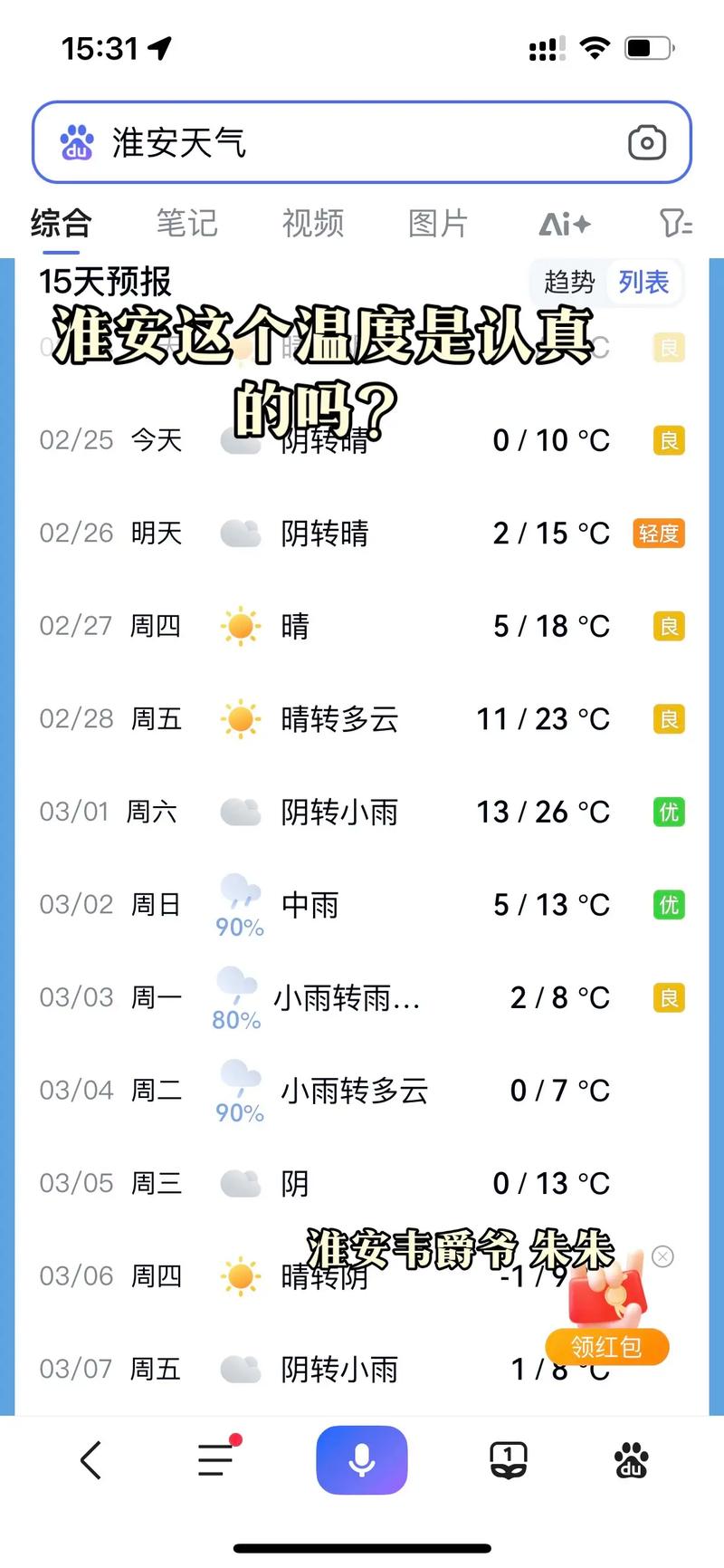 淮安楚州今日天气？淮安市楚州天气预报？-第2张图片-优品飞百科